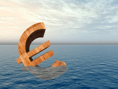 Yüksek çözünürlüklü kavramsal 3d para birimi euro simgesini veya erkek Avrupa kriz için bir kavram olarak su, deniz ya da okyanus batıyor. Finans, bankacılık, Ekonomi, sorun, tehlike ya da risk tasarım için bir metafor olduğunu