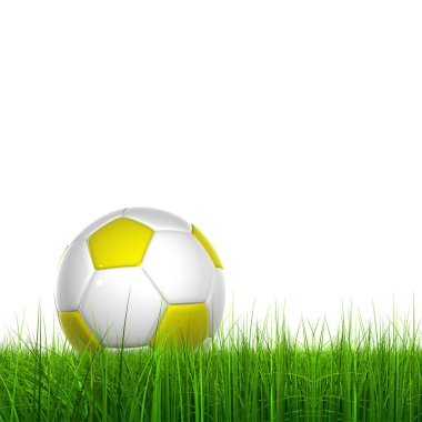 Yüksek çözünürlüklü yeşil, taze ve doğal 3d kavramsal ufuktan kulübü, spor, eğlence, rekabet, eğlenceli ve futbol tasarımlar için ideal bir futbol topu ile izole üzerinde beyaz zemin çimen 