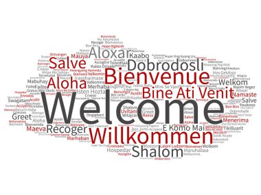 Kavram ya da kavramsal hoş geldiniz ya da kelime uluslararası tebrik farklı dillerde bulut veya izole