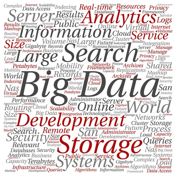 Concepto Big Data Conceptual Sistemas Almacenamiento Gran Tamaño Word Cloud — Vector de stock