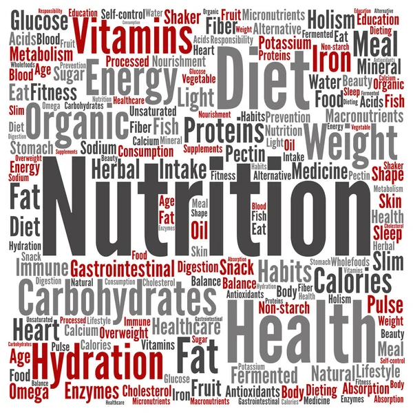 Concept Concept Nutritionnel Santé Régime Nuage Mot Isolé Sur Fond — Image vectorielle