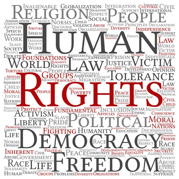 Emberi Jogok Politikai Szabadság Demokrácia Tértől Szó Felhő Elszigetelt Háttér — Stock Vector