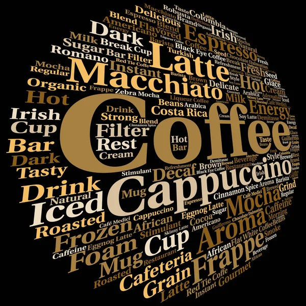 Concept Conceptual Creative Hot Coffee Cappuccino Espresso Abstract Word Cloud — Stock Vector