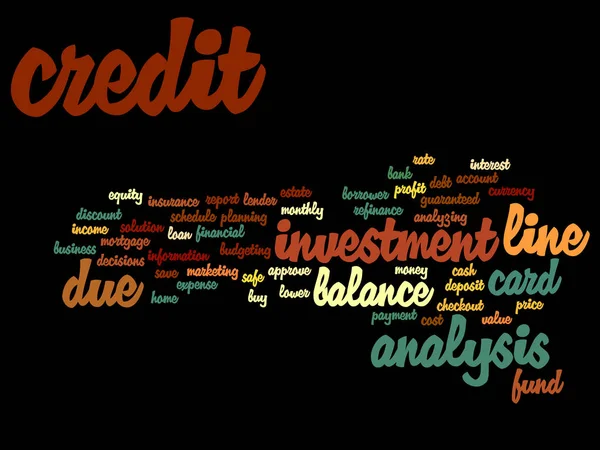 Concetto Concettuale Linea Credito Investimento Equilibrio Parola Nube Isolato Sfondo — Vettoriale Stock