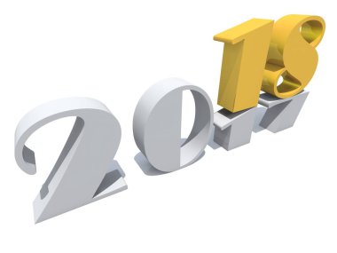 2018 beyaz ve sarı altın soyut mutlu yeni yıl arifesi, tatil sembolü veya numaraya 2017 metin, arka plan beyaz kar izole. Zaman kutlama sezon değiştirmek veya 3d çizim umut için gelecekteki metafor