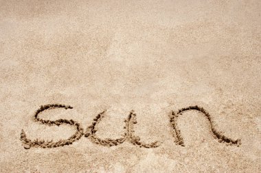 Kum plaj, sembol, turizm veya Kavramsal tasarımlar el yazısı 