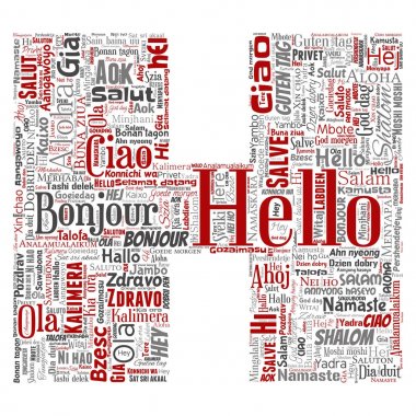 Kavram ya da kavramsal mektup yazı tipi H Merhaba ya da tebrik uluslararası turizm kelime bulutu farklı dillerde veya çok dilli. Dünya, dünya çapında seyahat tercüme, tatil yabancı kolaj