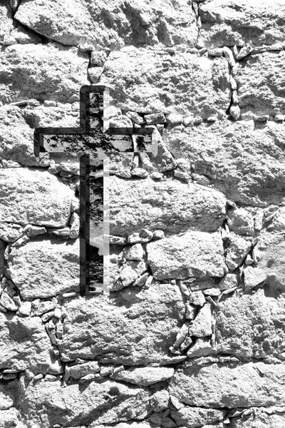 Vysokým Rozlišením Koncepční Křesťanský Kříž Nad Stará Kamenná Zeď Náboženský — Stock fotografie