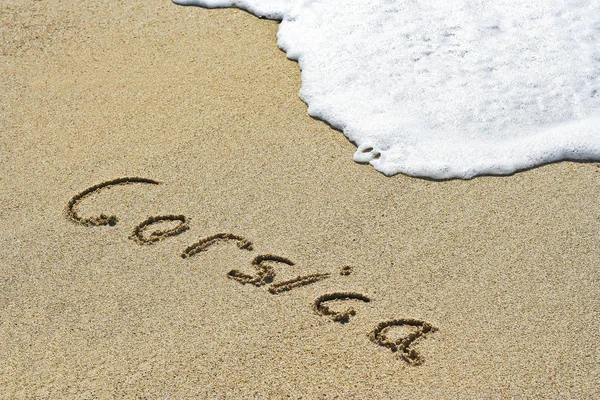 Rukou Písku Pláže Symbolu Turistiky Nebo Koncepční Návrhy — Stock fotografie