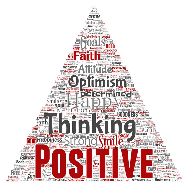 Konzeptionelles Positives Denken Glückliche Starke Haltung Dreieck Pfeilwortwolke Isoliert Auf — Stockfoto