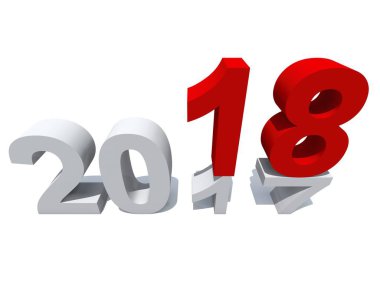 2018 beyaz ve kırmızı yeni yıl arifesi. Beyaz izole.