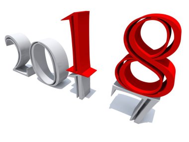 2018 beyaz ve kırmızı yeni yıl arifesi. Beyaz izole.