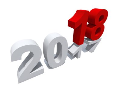 2018 beyaz ve kırmızı yeni yıl arifesi. Beyaz izole.