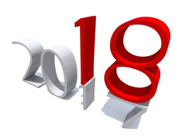 2018 beyaz ve kırmızı yeni yıl arifesi. Beyaz izole.