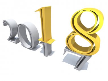 2018 beyaz ve sarı altın yeni yıl arifesi. Beyaz izole.