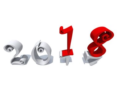 2018 beyaz ve kırmızı yeni yıl arifesi. Beyaz izole.