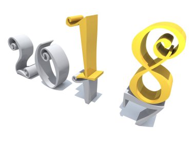 2018 beyaz ve sarı altın yeni yıl arifesi. Beyaz izole.