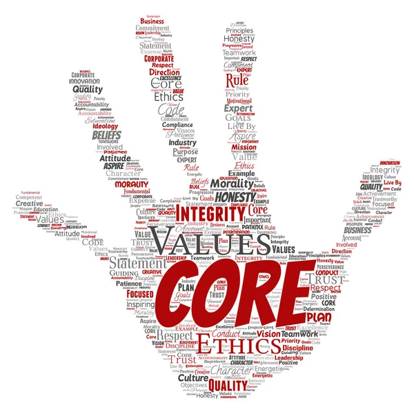 Conceptual Core Values Integrity Ethics Hand Print Stamp Concept Word — Foto de Stock