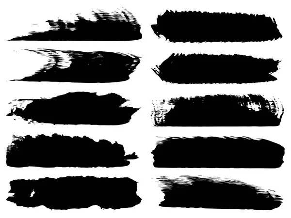 Set Pinceladas Creativas Pintadas Mano Negro Grueso Artístico Aisladas Blanco —  Fotos de Stock