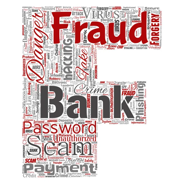 Koncepcyjne Banku Oszustwa Płatności Scam Niebezpieczeństwo List Czcionki Word Chmurze — Zdjęcie stockowe