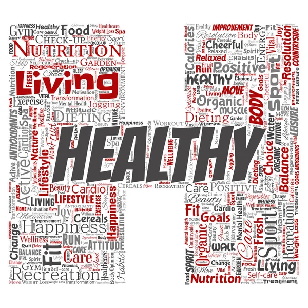 Conceptual Healthy Living Positive Nutrition Sport Letter Font Word Cloud — Stock Photo, Image