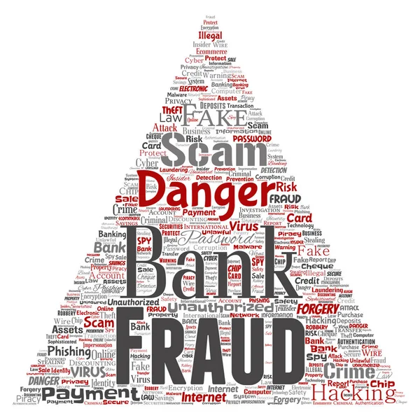 Konceptuella Bank Bedrägerier Betalning Bluff Fara Triangel Pilen Word Cloud — Stockfoto