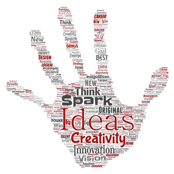 Konceptuella Kreativa Idén Brainstorming Mänsklig Hand Skriva Stämpel Word Cloud — Stockfoto