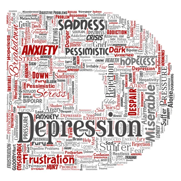 Wektor Pojęciowy Depresji Lub Psychiczne Zaburzenia Emocjonalne Problem List Czcionki — Wektor stockowy