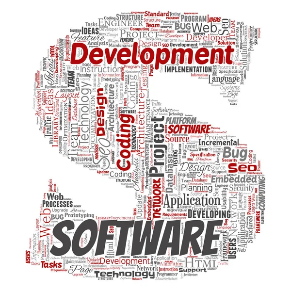 Vektor Konzeptionelle Software Entwicklung Projekt Codierung Technologie Buchstabe Schriftart Wort — Stockvektor