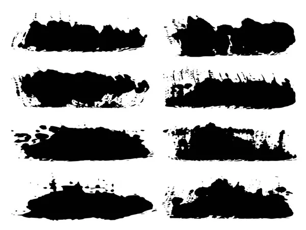 Set Pinceladas Creativas Pintadas Mano Negro Grueso Artístico Aisladas Blanco — Vector de stock