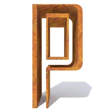 Kavramsal eski paslı metal yazı tipi veya türü, izole beyaz arka plan adet demir ya da çelik sektörü. Eğitici paslı malzeme, yaşlı vintage yüzey, 3d çizim pütürlü yüzeyi olarak yıpranmış bozuk nesne