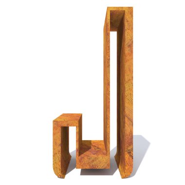 Kavramsal eski paslı metal yazı tipi veya türü, izole beyaz arka plan adet demir ya da çelik sektörü. Eğitici paslı malzeme, yaşlı vintage yüzey, 3d çizim pütürlü yüzeyi olarak yıpranmış bozuk nesne
