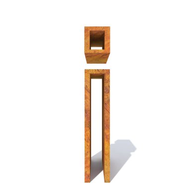 Kavramsal eski paslı metal yazı tipi veya türü, izole beyaz arka plan adet demir ya da çelik sektörü. Eğitici paslı malzeme, yaşlı vintage yüzey, 3d çizim pütürlü yüzeyi olarak yıpranmış bozuk nesne