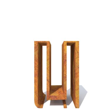 Kavramsal eski paslı metal yazı tipi veya beyaz izole türü, demir veya çelik sanayi parça.