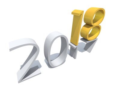 2018 beyaz ve sarı altın yeni yıl arifesi. Beyaz izole.