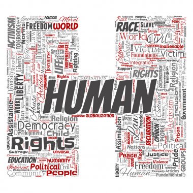 Kavramsal insan hakları siyasi özgürlük, demokrasi mektup yazı tipi H kelime bulutu arka plan izole. İnsanlık hoşgörü, hukuk ilkeleri, insanlar adalet ya da ayrımcılık kavramı kolaj