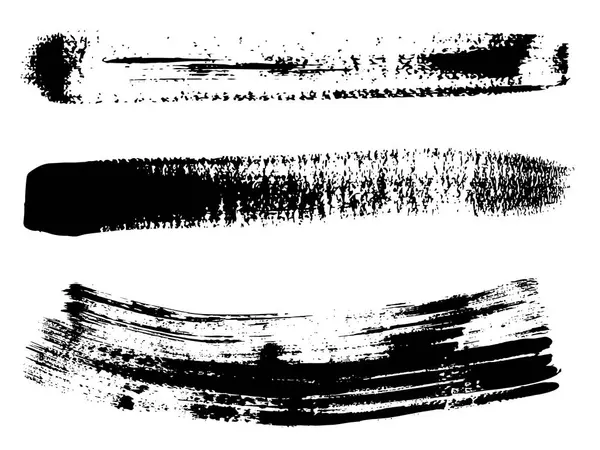 白で隔離創造的なブラシ ストロークに芸術的な汚い黒ペイント手セット — ストックベクタ