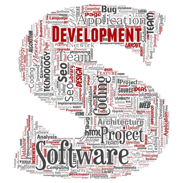 Vector Projeto Desenvolvimento Software Conceitual Codificação Tecnologia Letra Fonte Nuvem —  Vetores de Stock