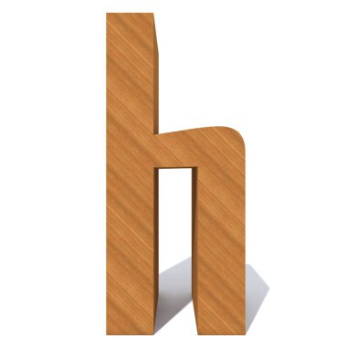 Kavramsal ahşap kahverengi yazı tipi, beyaz arka plan üzerinde izole ahşap parça. Eğitici malzeme, pürüzsüz yüzey çam mektup 3d çizim s