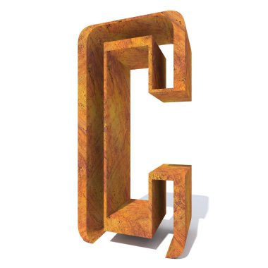 Kavramsal eski paslı metal yazı tipi veya türü, demir veya çelik parça izole beyaz arka plan. paslı malzeme, yaşlı vintage yüzey, yıpranmış zarar görmüş harfi c 3d örnek olarak