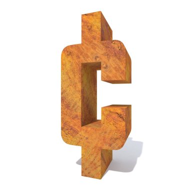 Kavramsal eski paslı metal yazı tipi veya türü, demir veya çelik parça izole beyaz arka plan. paslı malzeme, yaşlı vintage yüzey, yıpranmış zarar görmüş işareti olarak 3d çizim