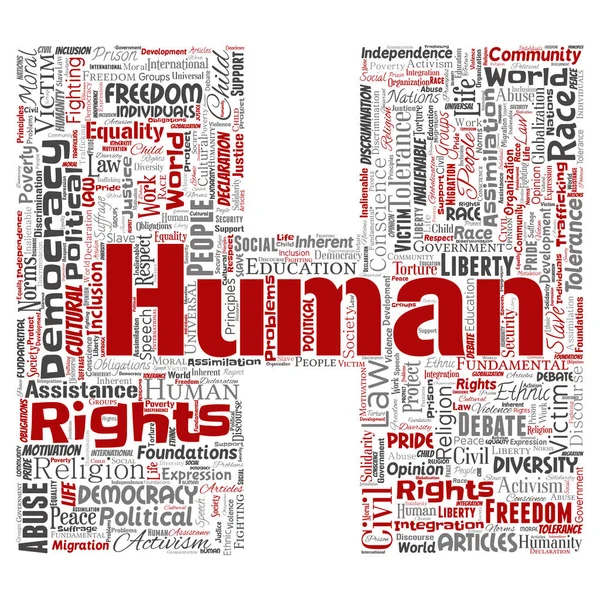 Vektor Begriffliche Menschenrechte Politische Freiheit Demokratie Buchstabe Schriftart Wort Wolke — Stockvektor