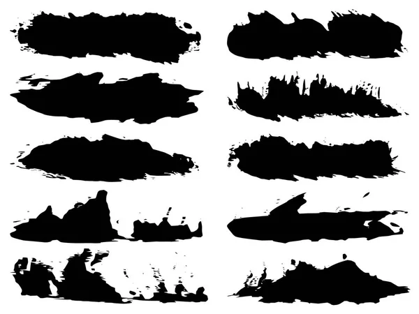 Künstlerische Grungy Schwarze Farbe Hand Gemacht Kreative Pinselstrich Gesetzt Isoliert — Stockvektor