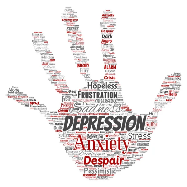 Vektor Koncepční Deprese Nebo Duševní Poruchy Emocionální Problém Rukou Tisku — Stockový vektor