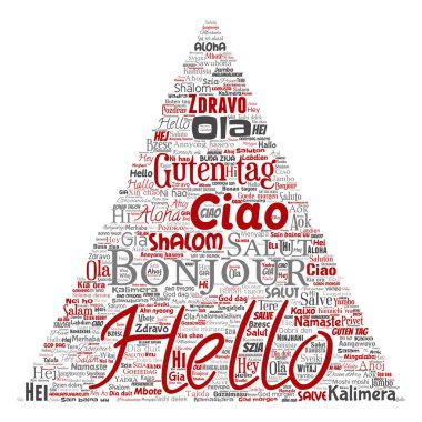 Beyaz arka plan üzerinde izole üçgen şeklinde farklı sözcükler kümesi