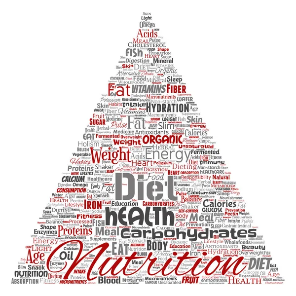 Conceptual Nutrition Health Diet Triangle Arrow Word Cloud Isolated Background — Stock Vector