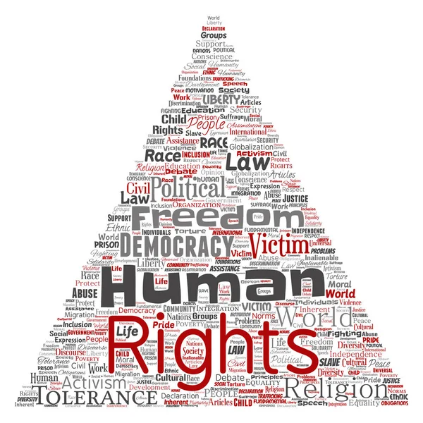 Conceptual Human Rights Political Freedom Democracy Triangle Arrow Word Cloud — Stock Vector
