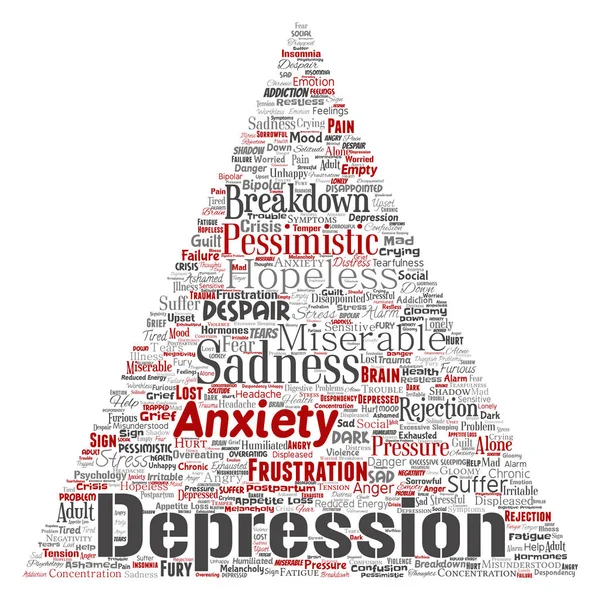 Depresi Atau Gangguan Mental Masalah Segitiga Kata Panah Awan - Stok Vektor