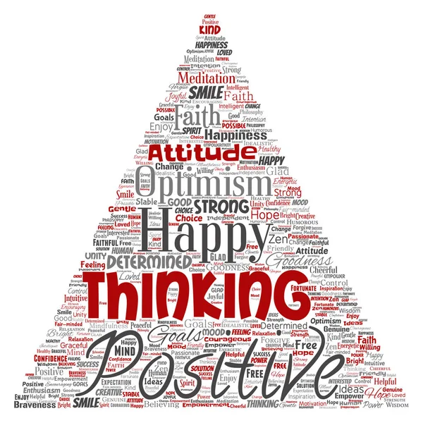 Pensamiento Positivo Feliz Fuerte Actitud Triangular Flecha Palabra Nube — Vector de stock