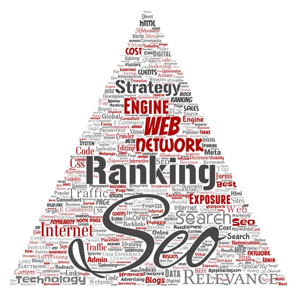 Pesquisa Resultados Motor Otimização Topo Classificação Seo Triangular Nuvem Palavra — Vetor de Stock